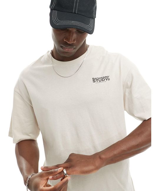 Camiseta color crema extragrande con estampado en la espalda ADPT de hombre de color White