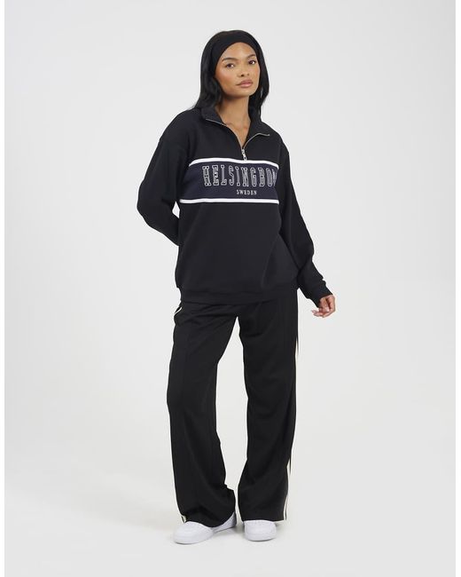 Brave Soul Blue Funnel Neck Quarter Zip Sweatshirt With Embroidery