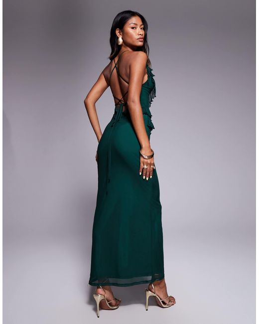 ASOS Blue Ruffle Maxi Dress With Tie Up Back