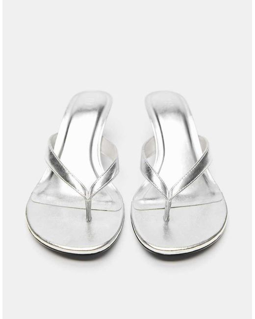 Pull&Bear White Metallic Heeled Sandals
