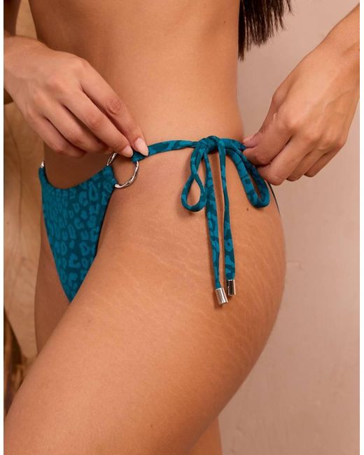 Wolf & Whistle Blue Fuller Bust X Georgia Bayliss Leopard Print Tieside Bikini Bottoms