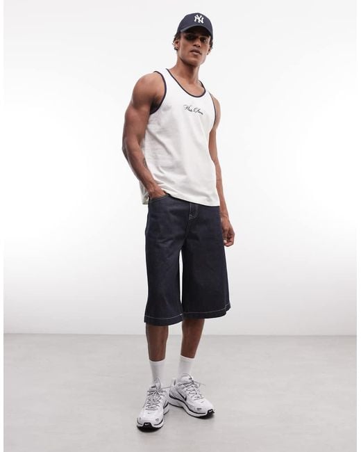 ASOS Pink Boxy Oversized Regular Ringer Vest With Chest Embroidery for men