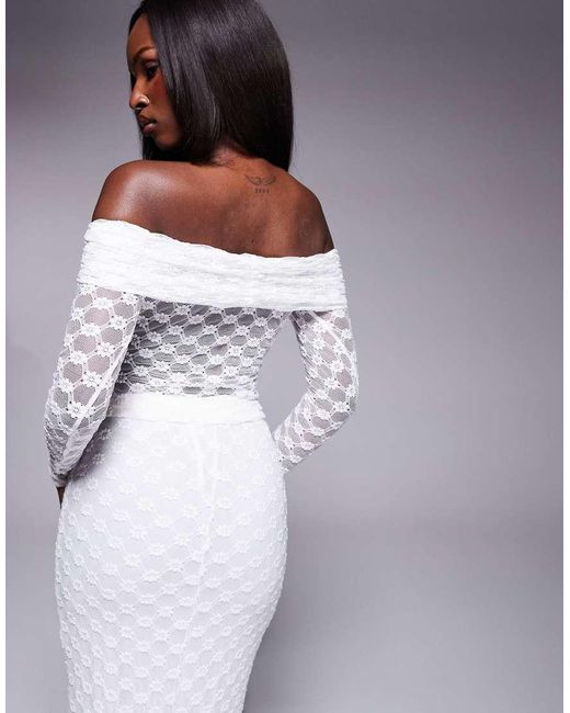 Bardot White Lace Mesh Long Sleeve Top Co-ord