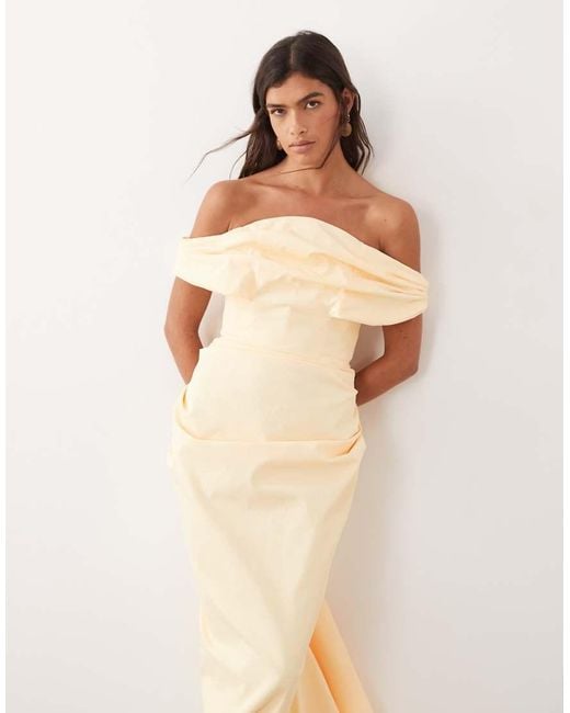 ARRANGE Natural Bardot Structured Draped Maxi Dress