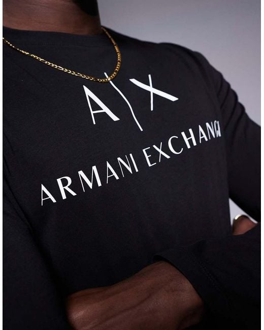 ARMANI EXCHANGE Blue Chest Logo Slim Fit Long Sleeve T-shirt for men