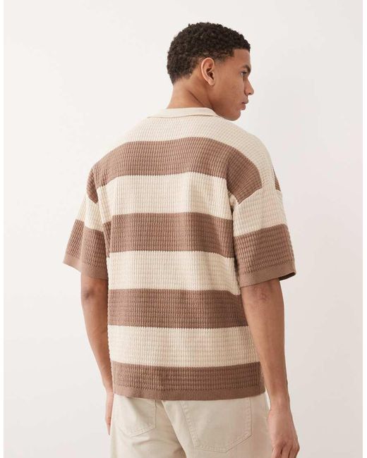 ASOS Brown Relaxed Knitted Notch Neck Polo for men