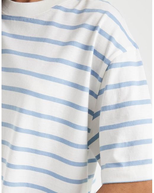 ASOS White Boxy Cropped T-shirt Baby Blue & Cream Stripe