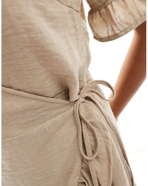 Vero Moda Natural Wrap Dress With Frill Detail