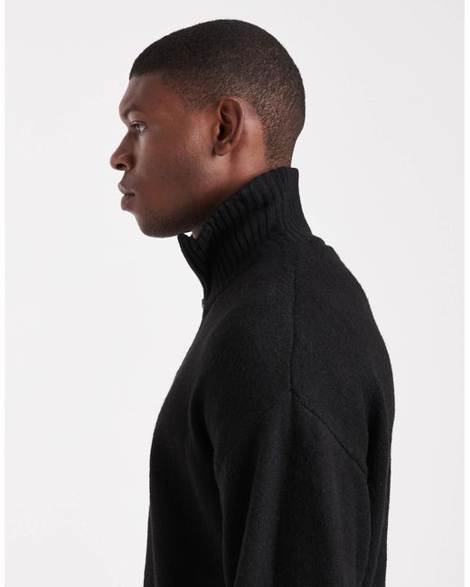 Pull duveteux à col zippé Jack & Jones pour homme en coloris Black
