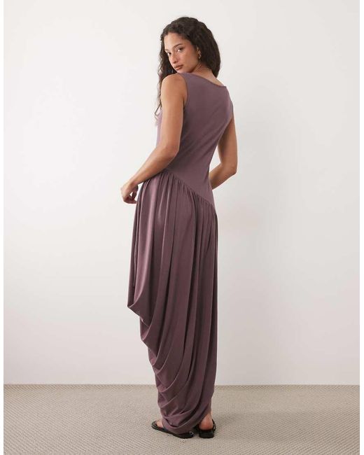 ASOS Purple Jersey Drape Detail Midi Dress