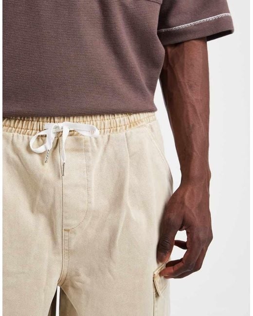 ASOS Natural Pull-on Loose Denim Cargo Jorts for men