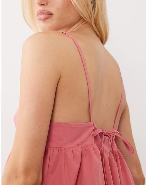 Ghospell Pink Bodhi Cami Strap Bubble Hem Midi Dress