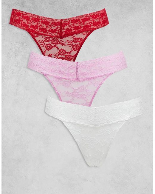 Pack De 3 Tangas De Color Blanco, Rojo Y Rosa De Encaje Lacey De Lindex de color Pink