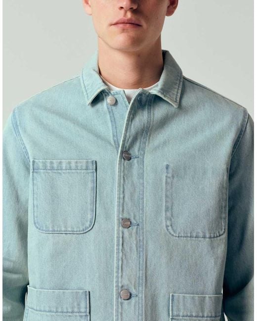 Pompeii UK Blue Pompeii Denim Button Up Chore Jacket for men