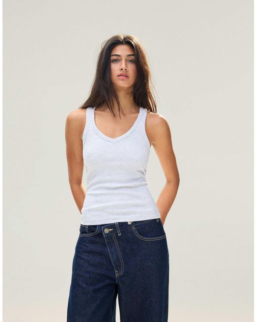 Bershka Blue – geripptes basic-trägertop