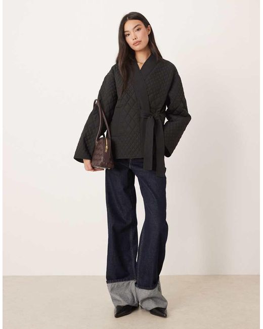 Aware Black Quilted Clean Wrap Tie Side Jacket