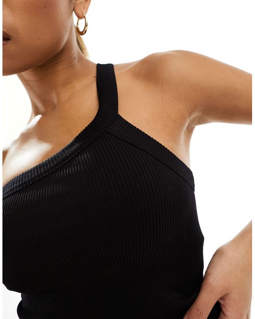 ASOS 4505 Black Studio Seamless Ribbed One Shoulder Vest With Inner Bra