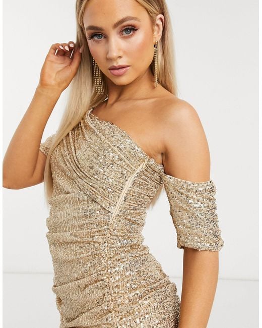 club l london gold sequin dress Club L London Sequin Fishtail Maxi Dress, Gold