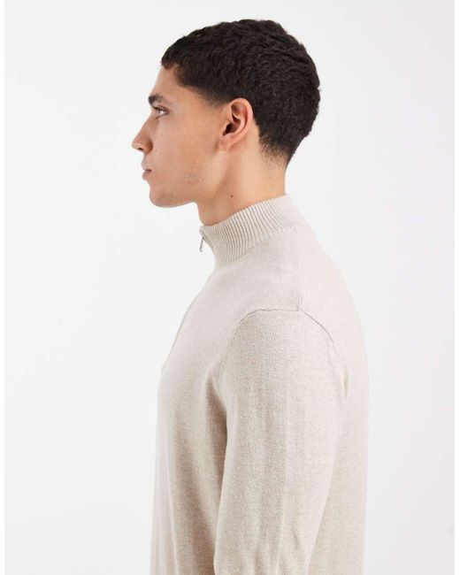 Only & Sons Natural Quarter Zip Knitted Jumper for men