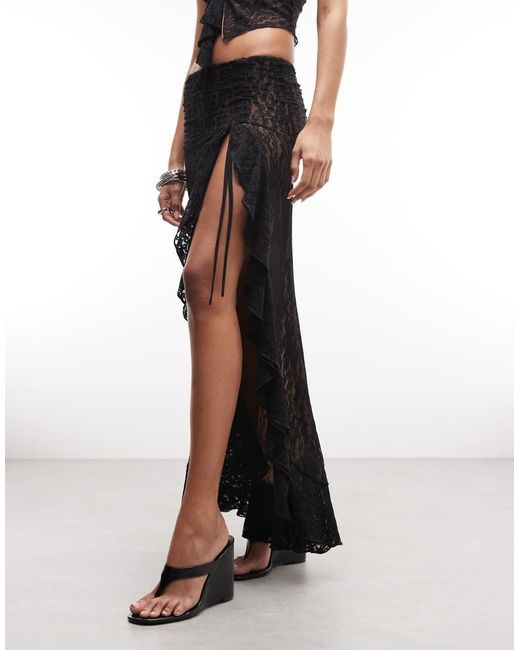 I.AM.GIA White Emilia Ruched Tie Waist Ruffle Thigh Split Maxi Skirt