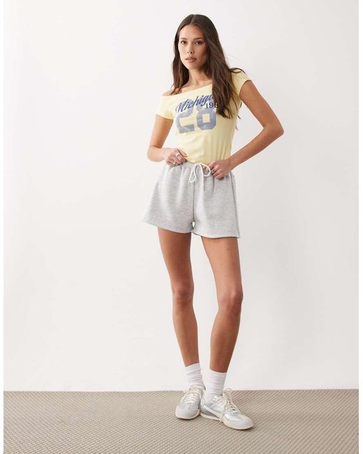 ASOS Blue Off Shoulder Baby Tee With Michigan Graphic