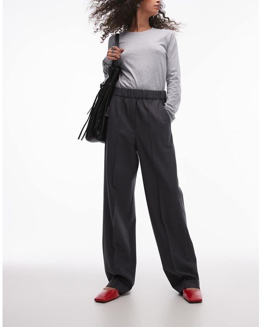 ARKET Gray Wool Blend Flannel Straight Leg Trousers With Elasticated Waist