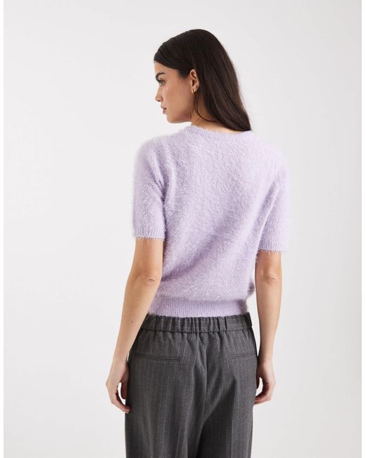 Threadbare Purple – kurzärmlige strickjacke aus flauschigem garn