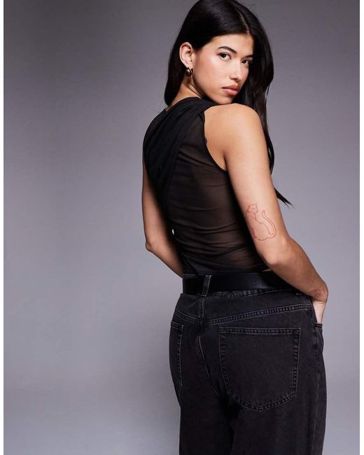 ASOS Black Mesh Layered Asymmetric Twist Vest Top