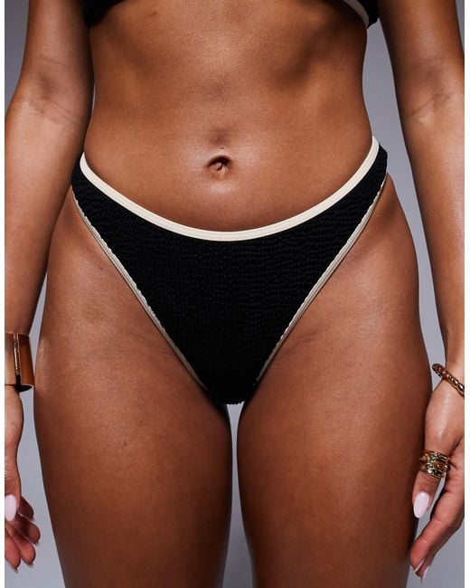 Moda Minx Gray Scrunch Contrast Binding Brazilian Bikini Bottom