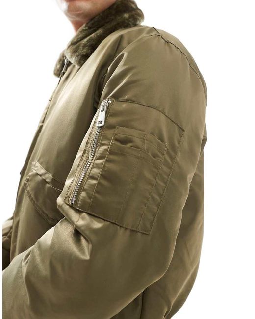 River Island Green Borg Collar Bomber Jacket for men