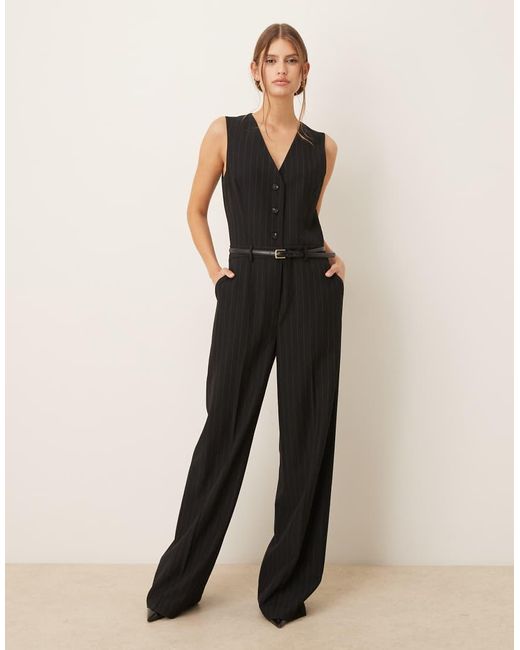 Mango Black Tailored Waistcoat Jumpsuit With Belt