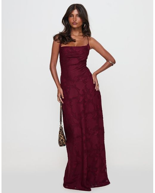 Princess Polly Red Celena Floral Devore Square Cowl Neck Open Strappy Back Maxi Dress