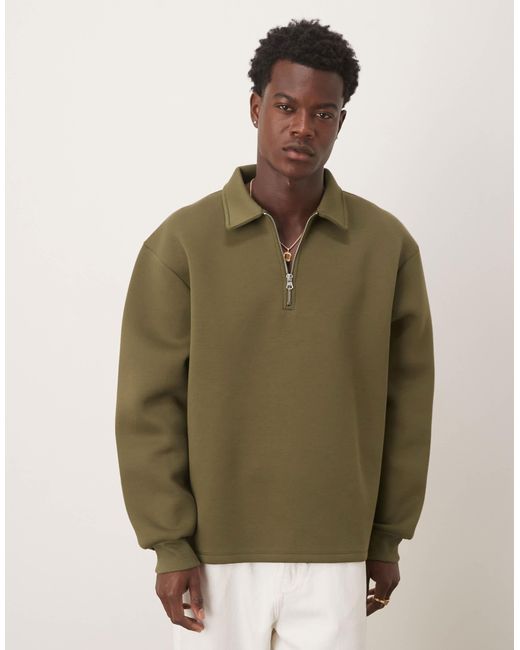 ASOS Green Heavyweight Oversized Quarter Zip Sweatshirt for men