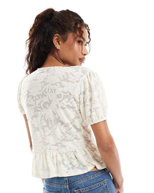 Miss Selfridge White Lace Puff Short Sleeve Tie Front Top