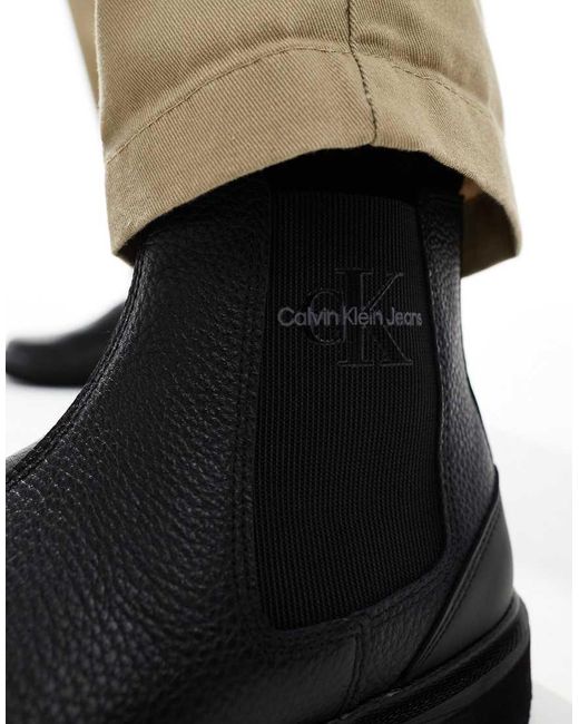 Calvin Klein Black Eva Mid Leather Chelsea Boots for men