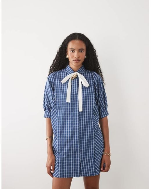 Sister Jane Blue Celeste Exclusive Bow Detail Short Sleeve Mini Dress