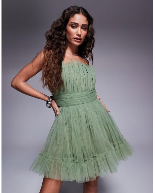 LACE & BEADS Green Bandeau Structured Mini Dress