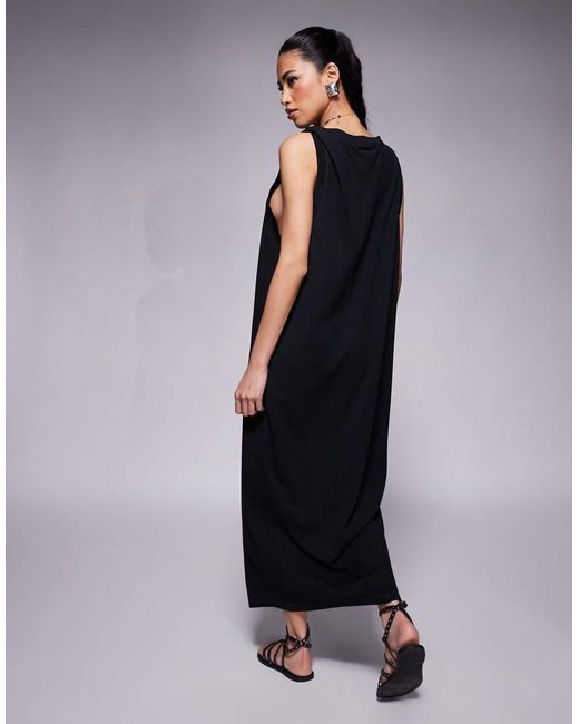 ASOS Blue Sleeveless Twist Shoulder Column Midi Dress