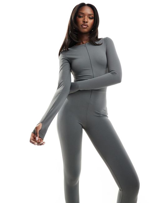 The Couture Club Gray Zip Up Front Jumpsuit