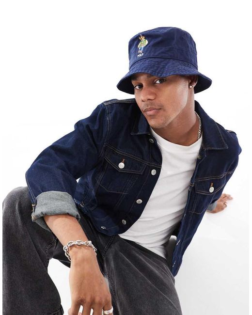 Polo Ralph Lauren Varsity Bear Embroid Logo Twill Bucket Hat in Blue for Men Lyst UK
