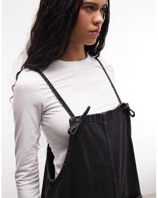 Monki Black Denim Wide Leg Jumpsuit