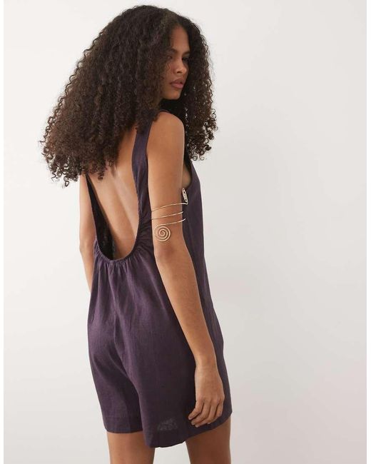 Mango Purple Linen Mix Sleeveless Romper