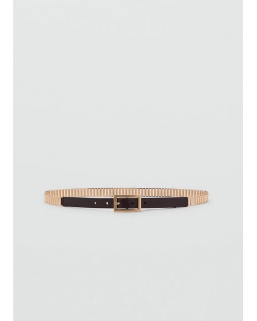 Mango White Leather Slim Hardware Belt