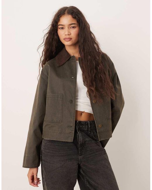 Mango Brown Cotton Mix Barn Jacket