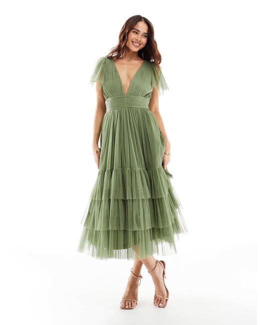 slim fit dress slacks Surreal Lace-Up Back Tulle Midi Dress Mint– Selfie Leslie