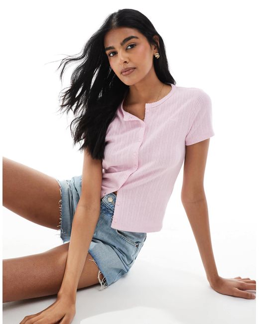 Hollister Pink – kurzärmlige pointelle-strickjacke
