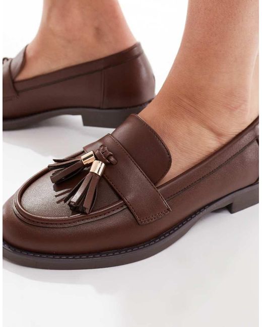 London Rebel Brown Amelia Tassel Penny Loafers