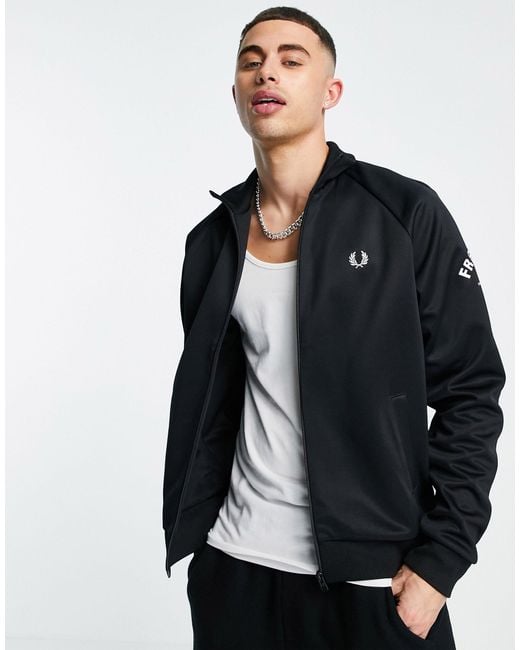 Fred Perry Graphic Logo Track Jacket in Black for Men | Lyst