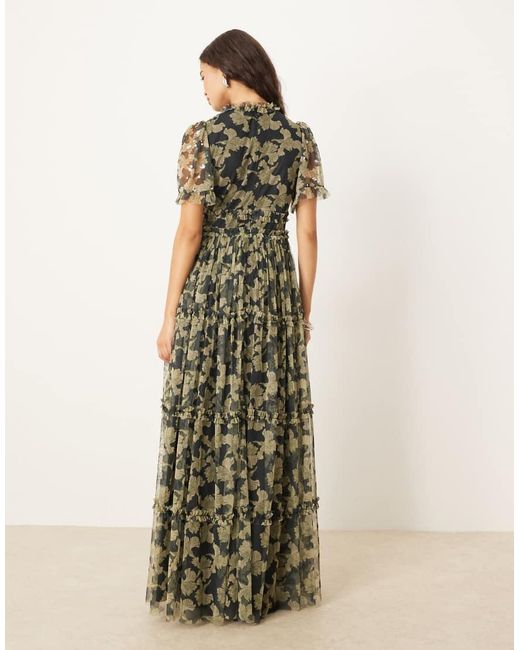 ANAYA Black Sequin V Neck Floral Maxi Dress