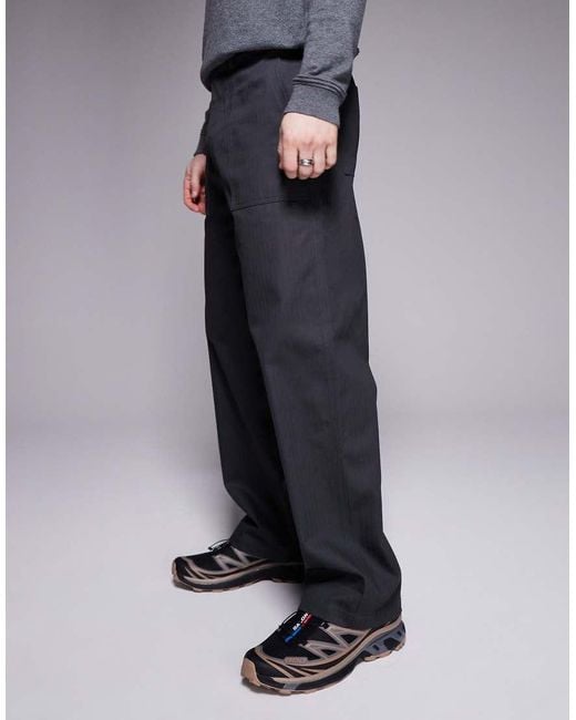 ASOS Gray Straight Leg Herringbone Trouser for men